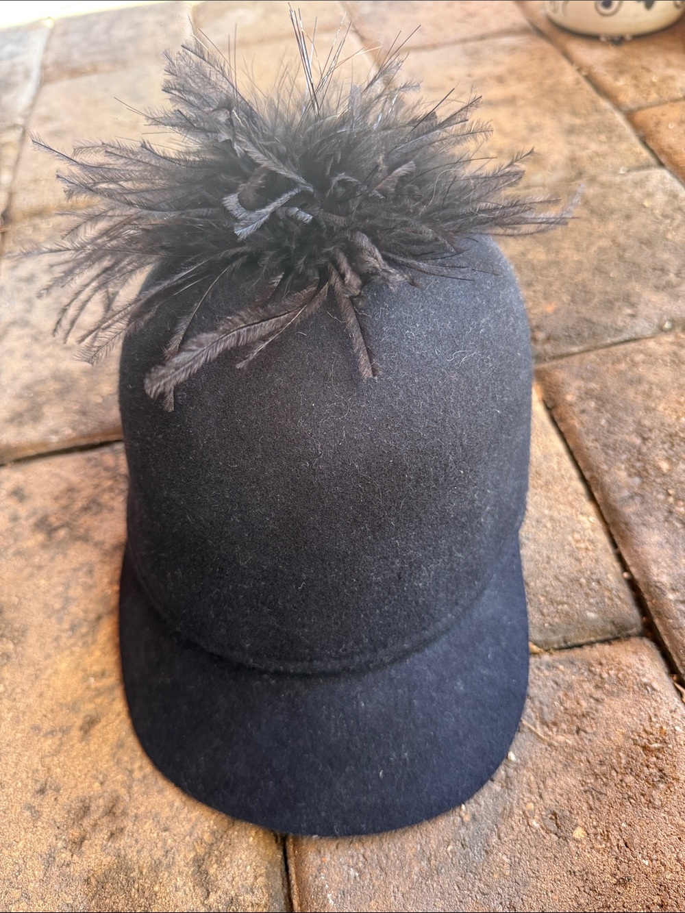 Eugenia Kim Black Wool Hat with Feather Pom